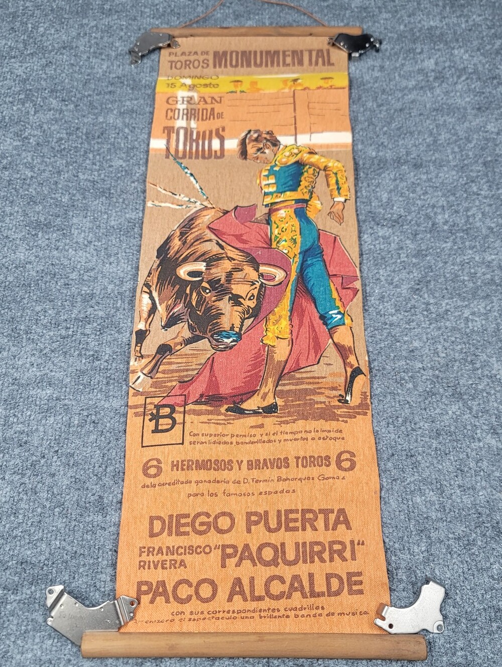 Vintage Bull Fighting Poster Plaza de Toros Monumental Barcelona Wall Hanging